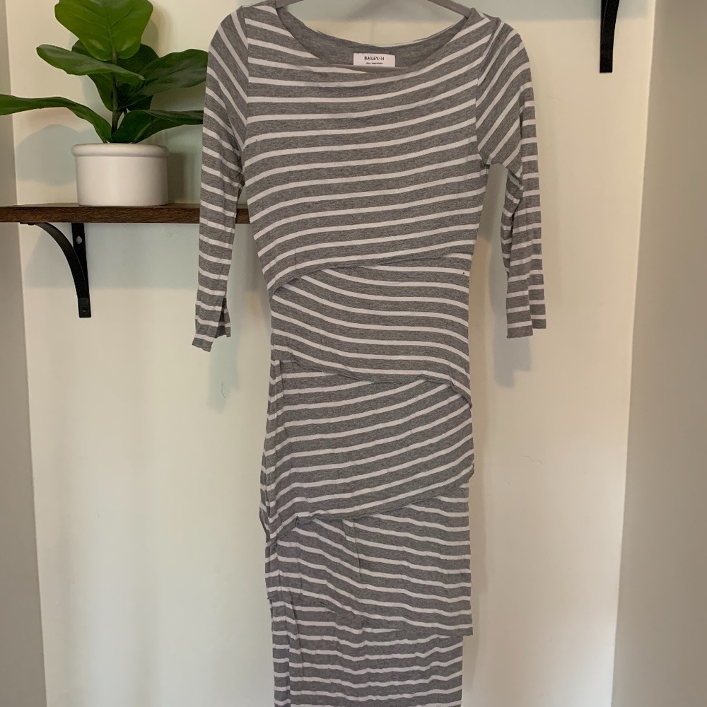 Gray and White Striped Column Dress